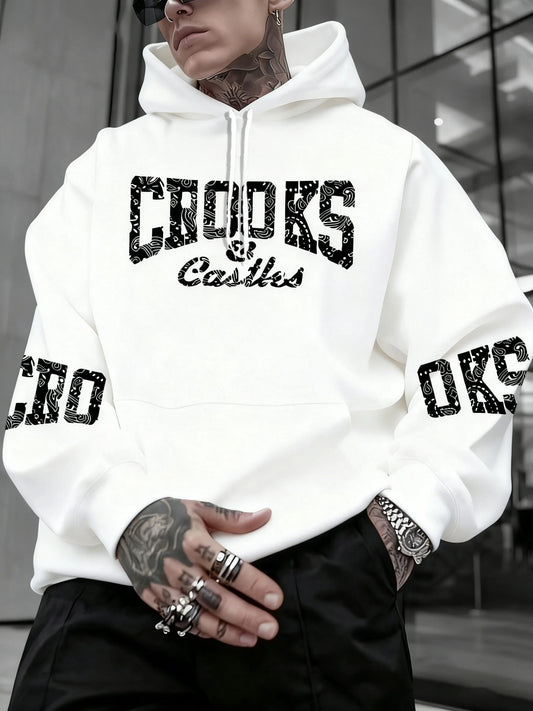 Men's Crooks & Castles Hooded with Iconic Print - Loose Fit Streetwear Hoodie, Slight Stretch Fabric, Machine Washable Winter